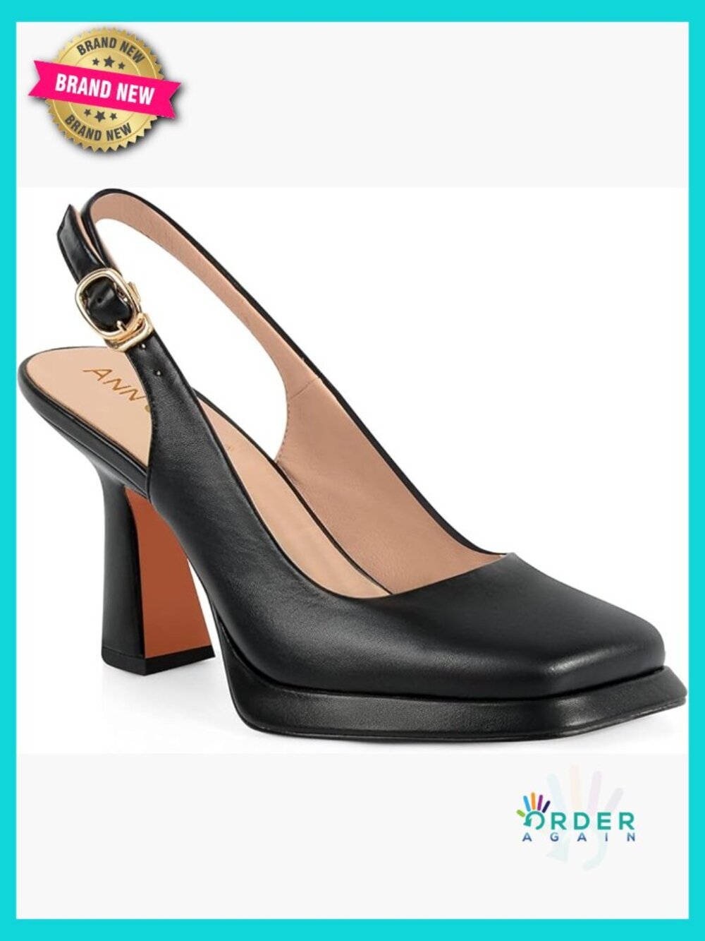 Platform Slingback High Heels Square Toe Chunky Heel Pumps Adjustable Buckle
